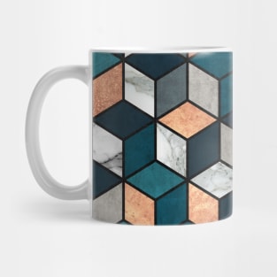 Copper, Marble and Concrete Cubes with Blue Mug